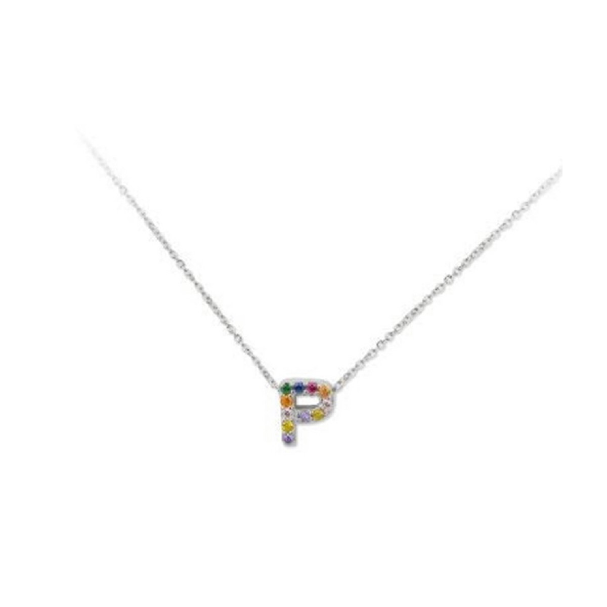 Colgante letra plata y circonitas-1cm - LET02CL-P