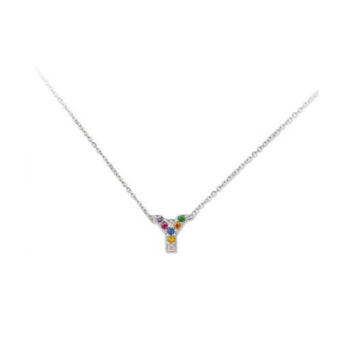 Colgante letra plata y circonitas-1cm - LET02CL-Y