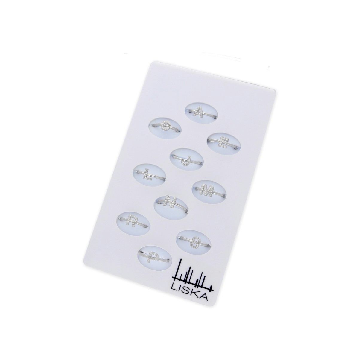 Pack 10 anillos letra plata y circonitas - LET06PACK