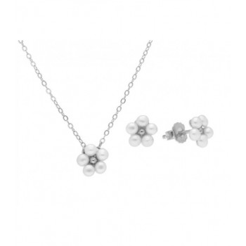 Conjunto flores plata y perlas - 41+4 - BAM004C