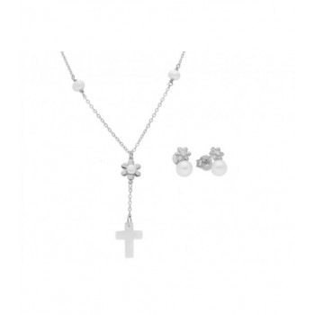 Cto. cruz y flor plata y perlas -42,5+4 - BAM008C