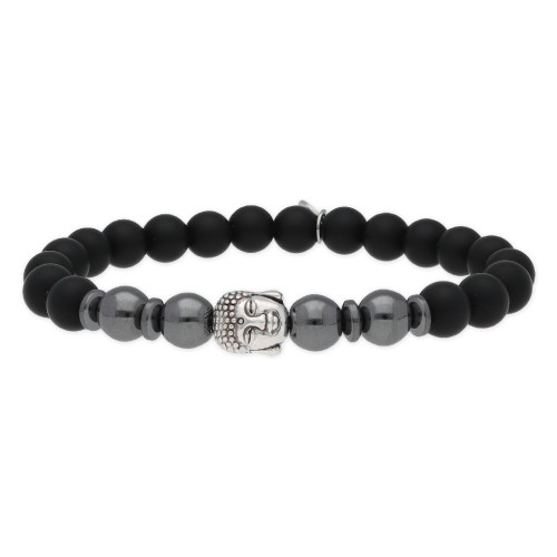 Pulsera acero budha y piedras naturales - BALI003BR