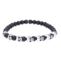 Pulsera acero calaveras y ónix - RB093BR