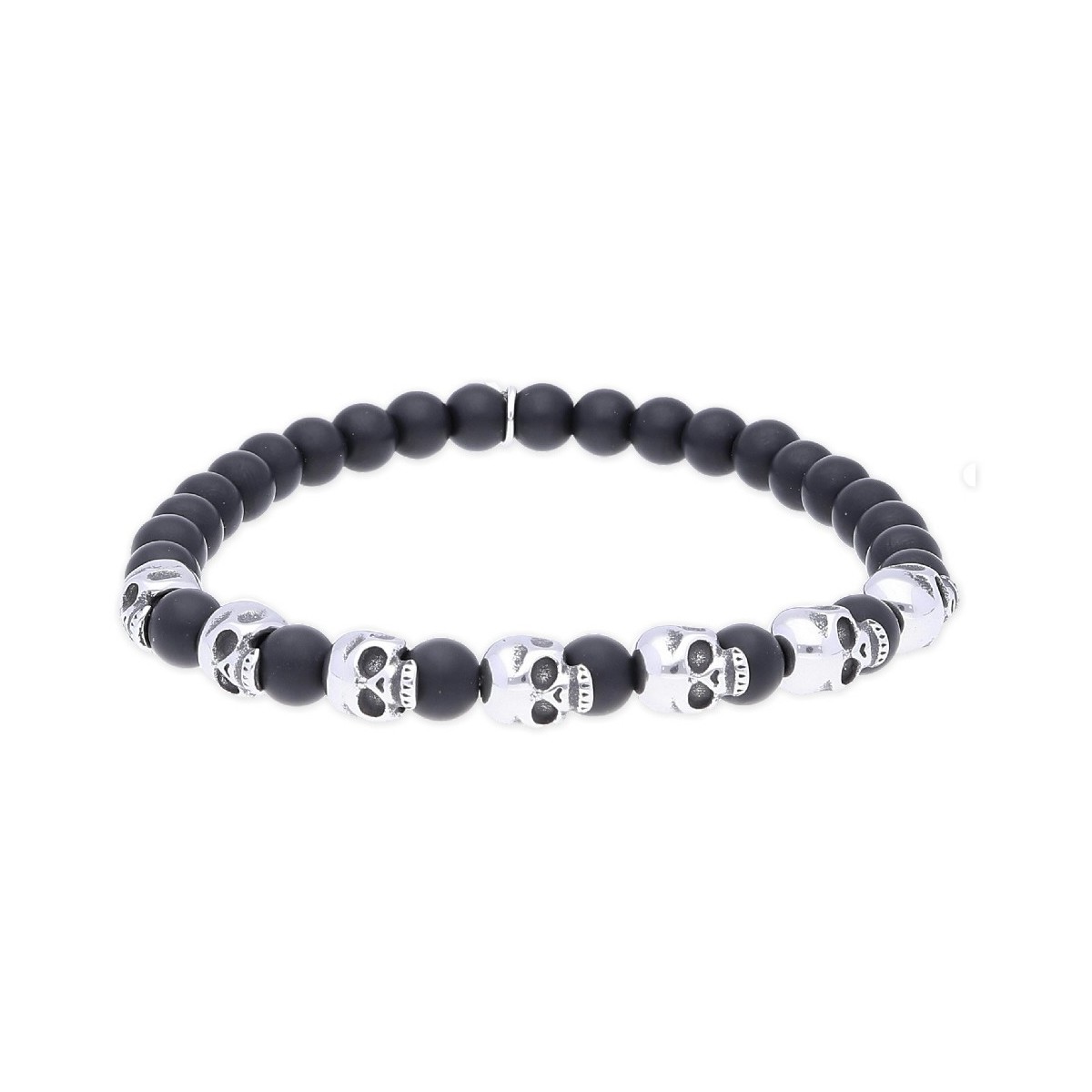 Pulsera acero calaveras y ónix - RB093BR
