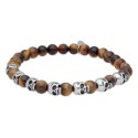 Pulsera acero calaveras y ojo de tigre - RB094BR