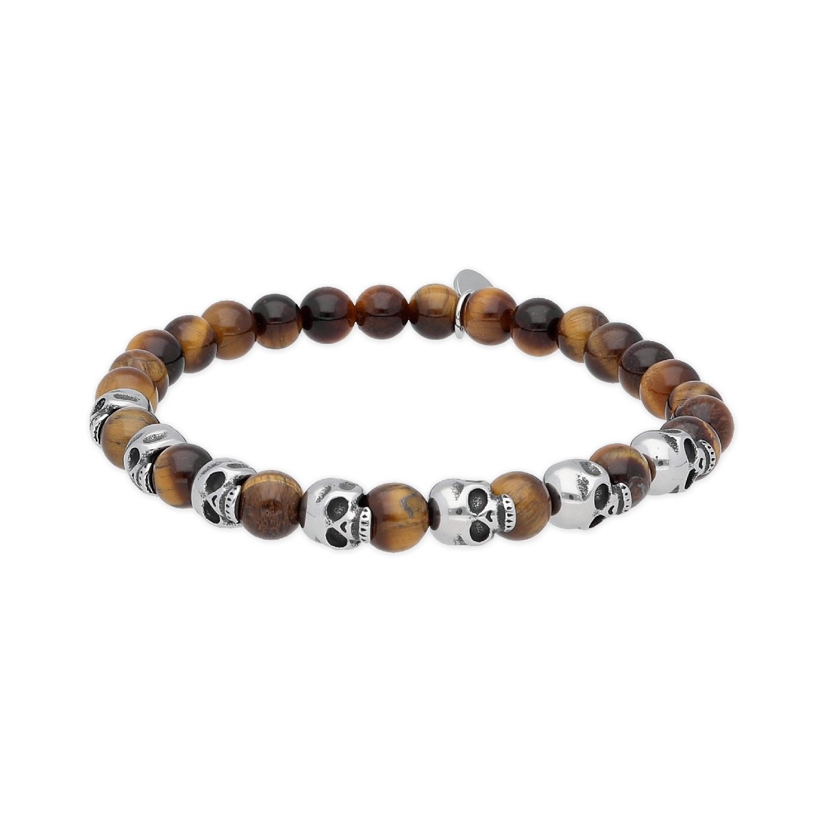 Pulsera acero calaveras y ojo de tigre - RB094BR