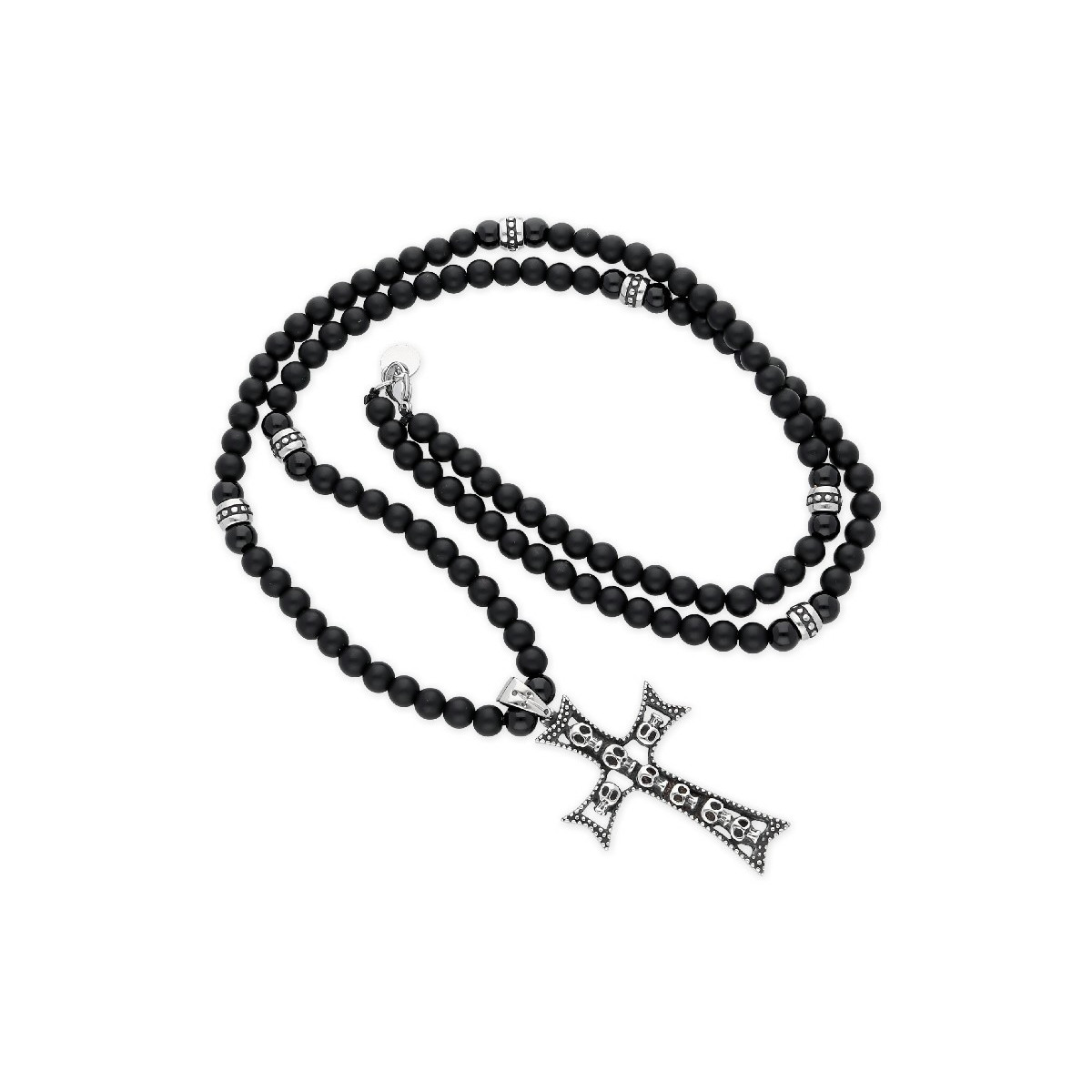 Collar cruz acero y ónix 6mm 81cm - RB079CL