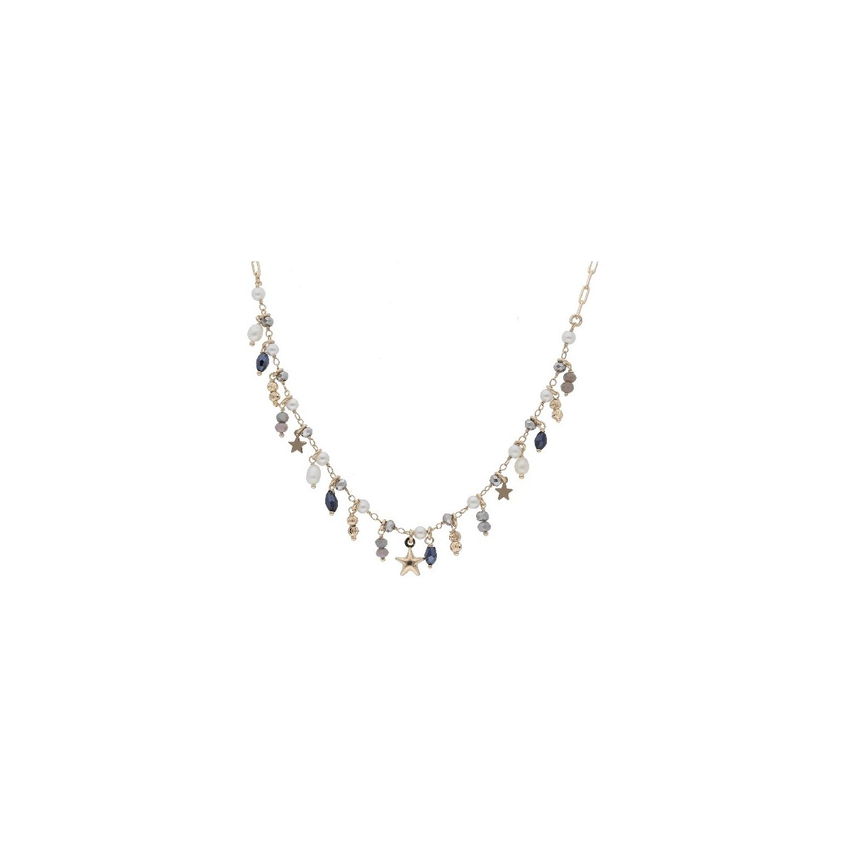 Collar estrellas plata, perlas y piedras - LAF6258CL-D