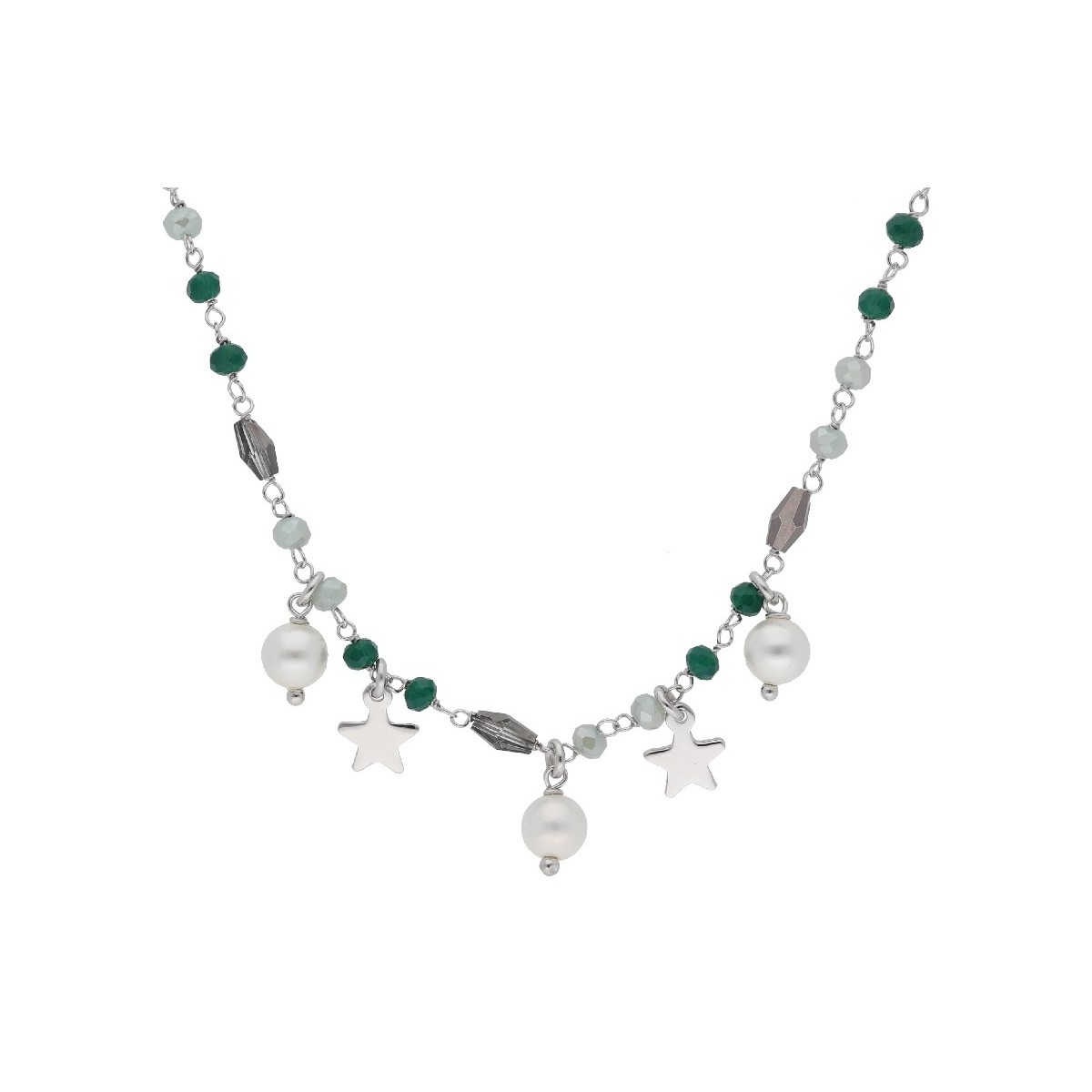 Collar estrellas plata, piedras y perlas - LAF6303CL