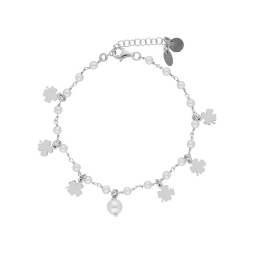 Pulsera tréboles plata y perla - LAF6305BR