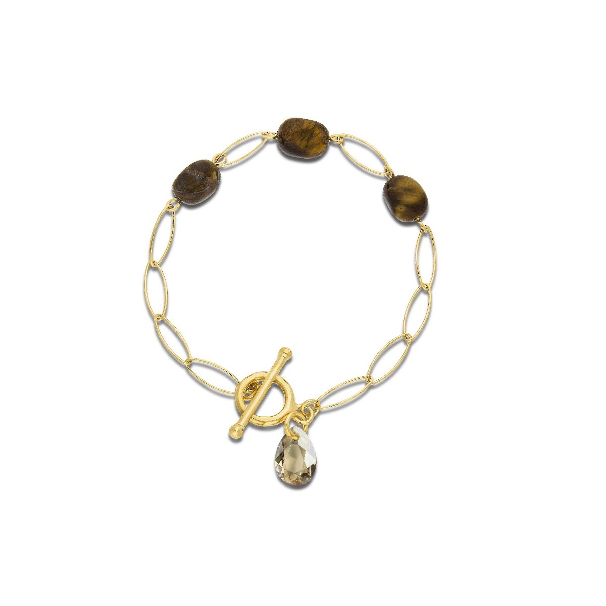 Pulsera plata, ojo de tigre y Liska Crystals - LSW0176BR