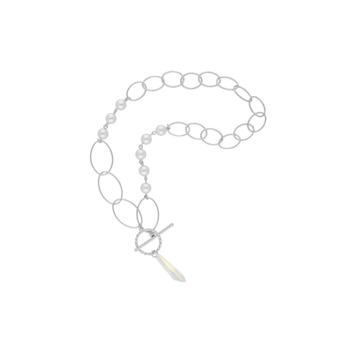 Collar plata, perlas y Liska Crystals - LSW0178CL