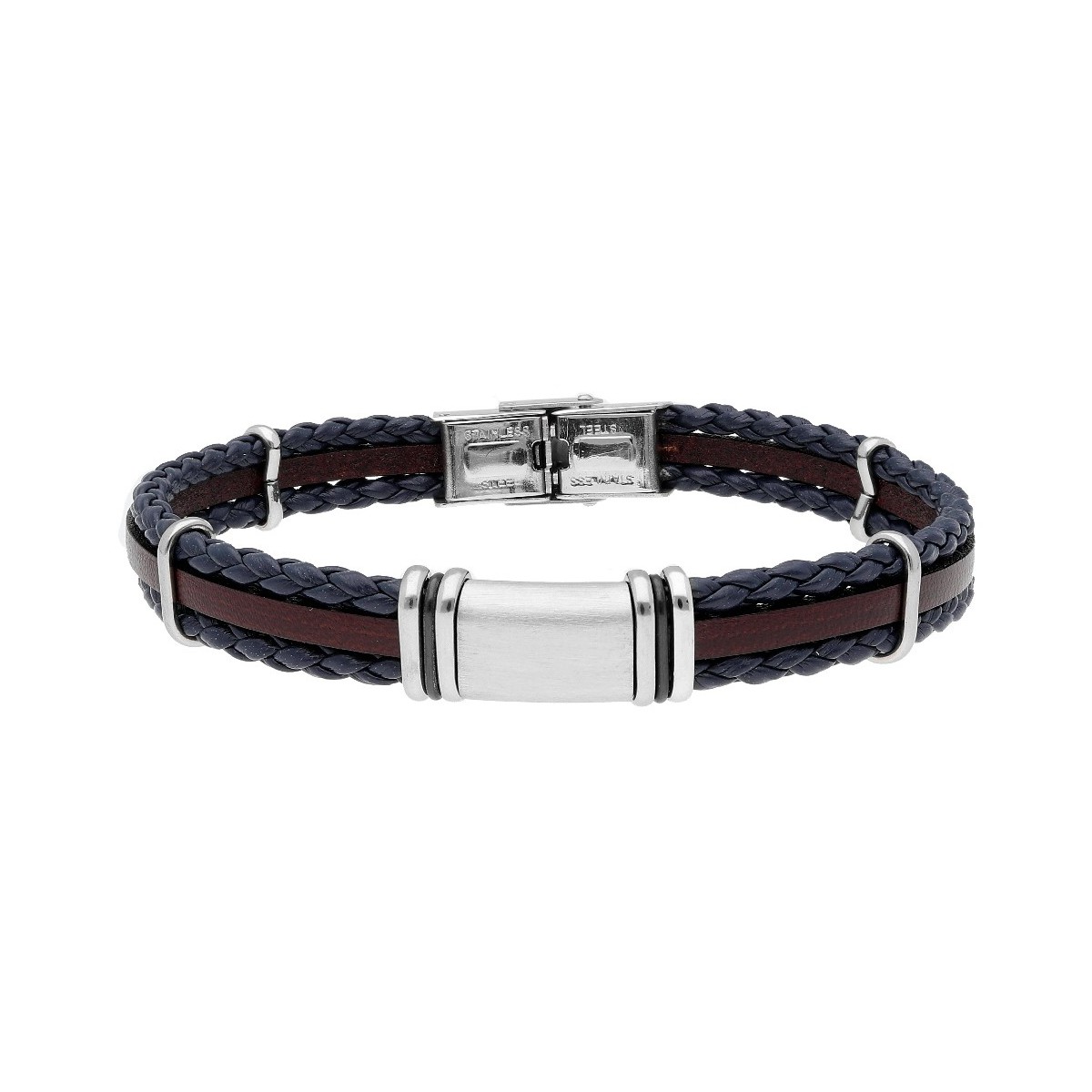 Pulsera acero y piel - 84BA1057