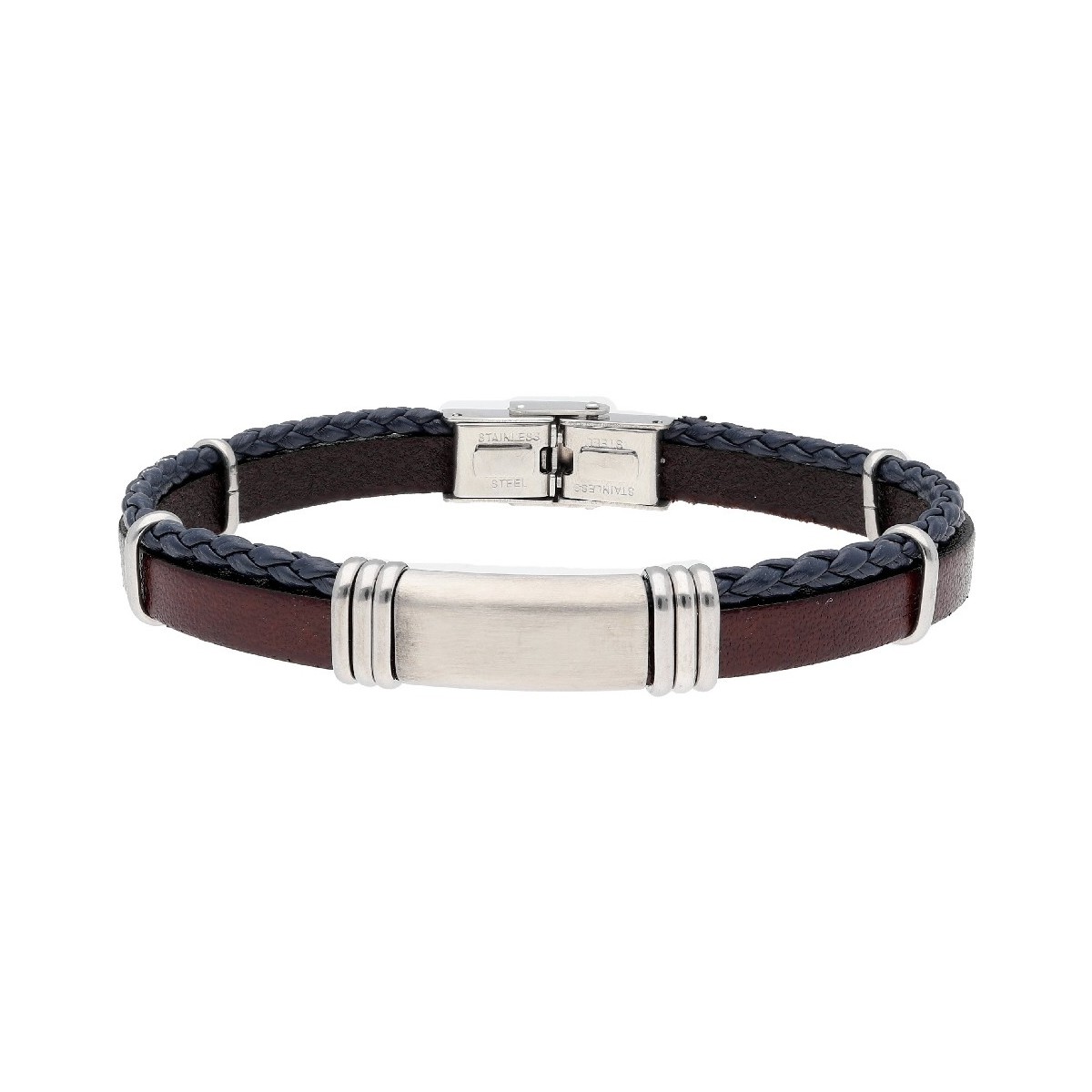 Pulsera acero y piel - 84BA1056