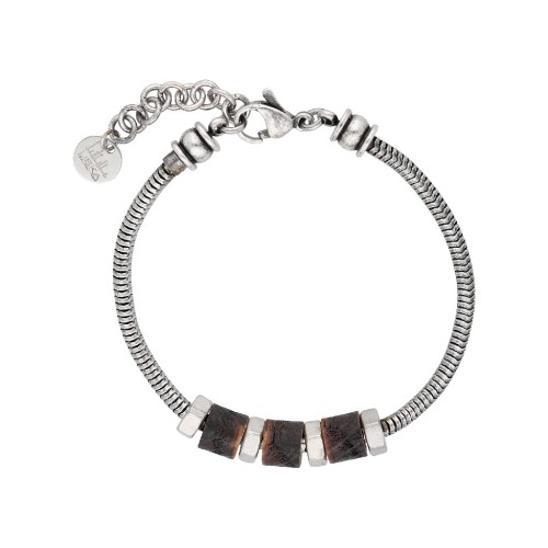 Pulsera acero y madera - NAT049BR