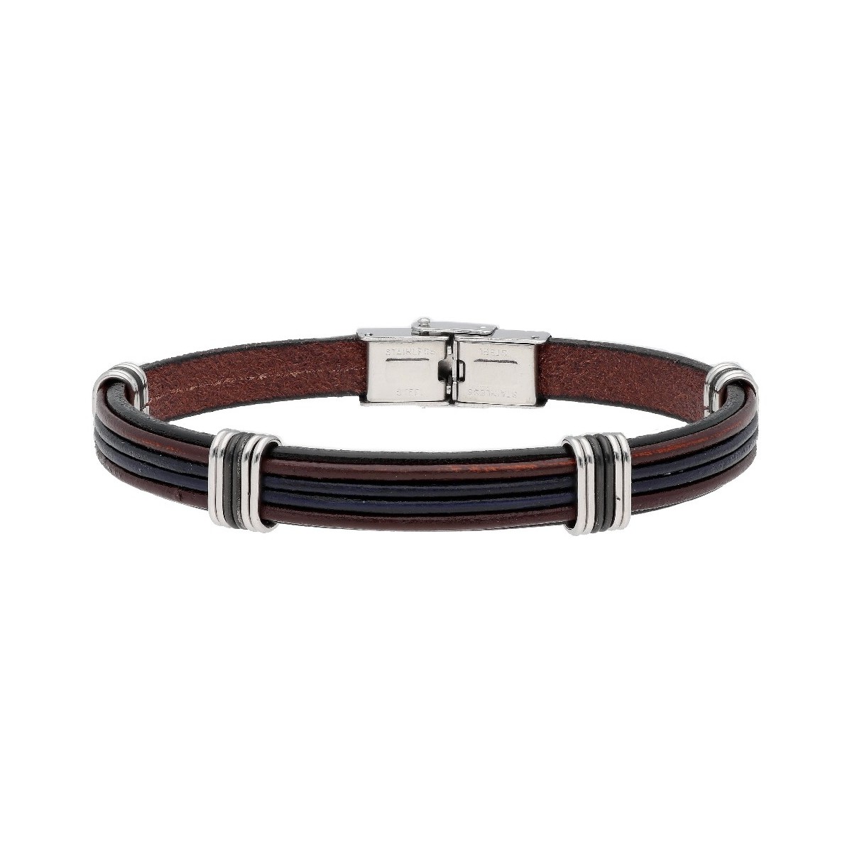 Pulsera acero y piel - 84BA1205