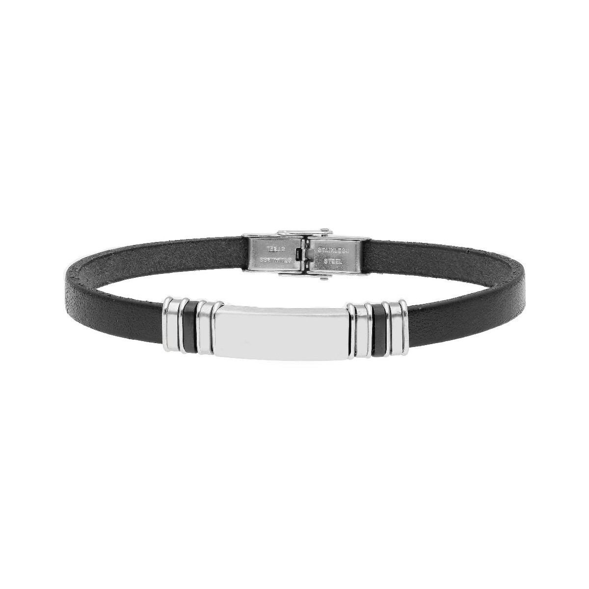 Pulsera placa acero y piel - 84BA1223-N