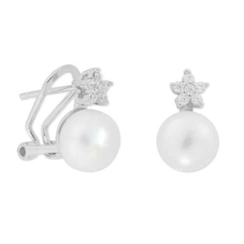 Ptes plata, perlas y circonitas 8mm - MED269A