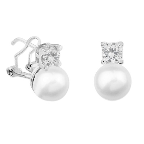 Pendientes de plata, perlas y circonitas 8mm - MED270A
