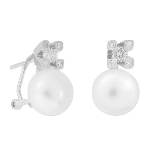 Pendientes de plata, perlas y circonitas. Perla de 100mm - MED272A