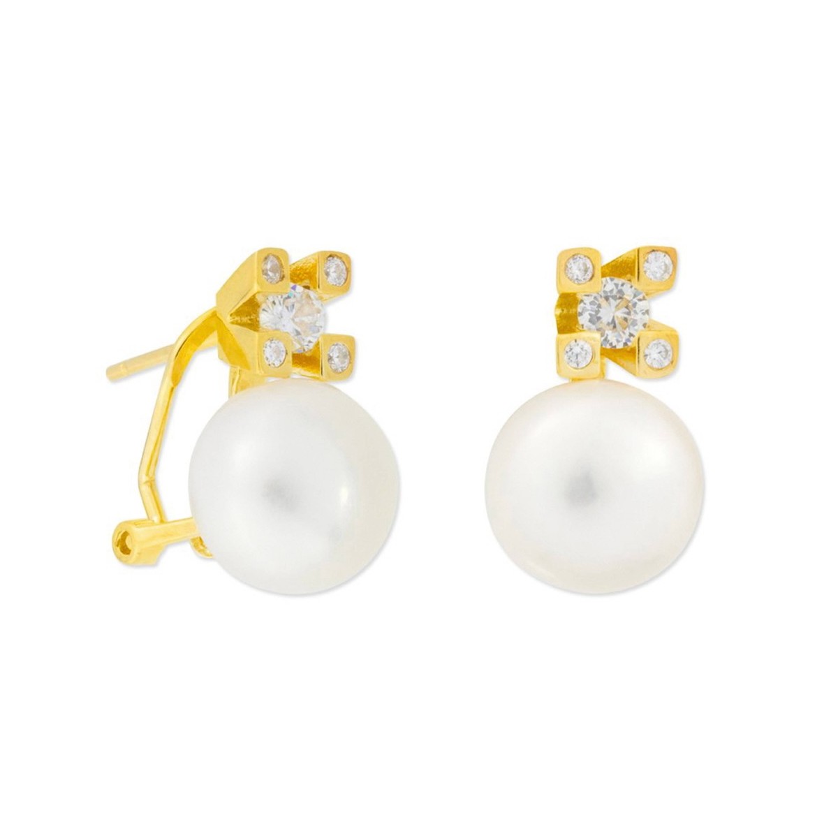 Pendientes de plata, perlas y circonitas. Perla de 100mm - MED272A-D