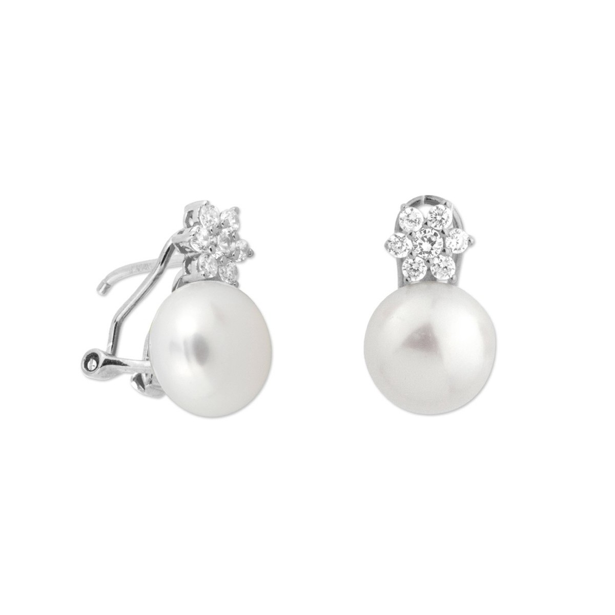 Ptes plata, perlas y circonitas 12mm - MED276A