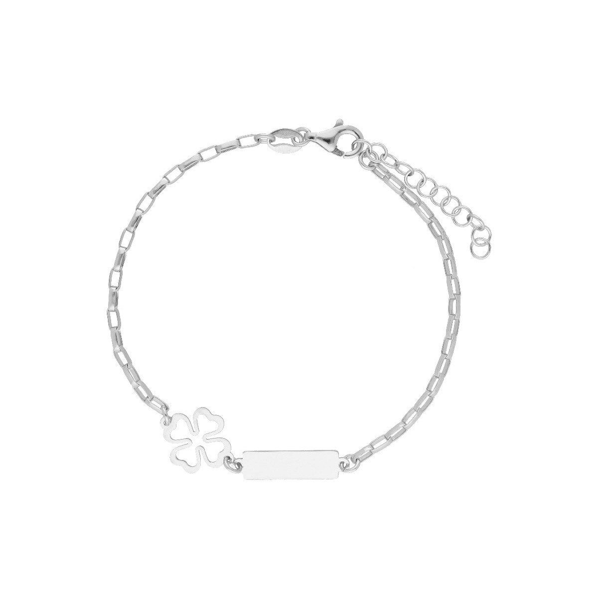 Pulsera plata placa y trébol - LAF6385BR