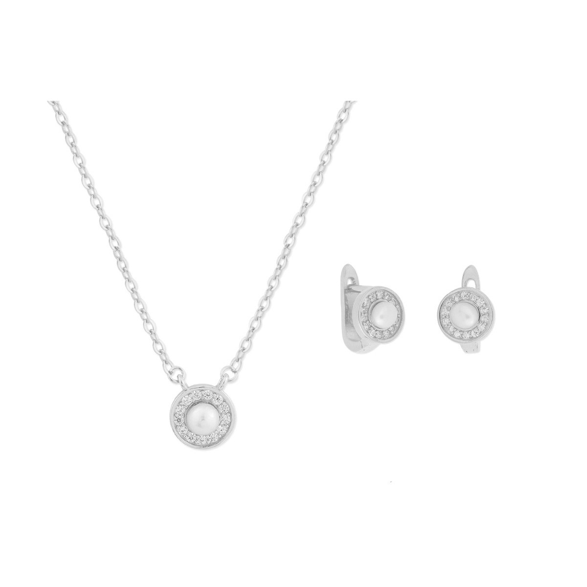 Conjunto plata, circonitas y perlas - BAM012C