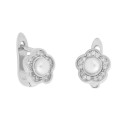 Pendientes flor plata circonitas y perla - BAM013A