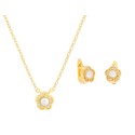 Conjunto flor plata, circonitas y perlas - BAM013C-D