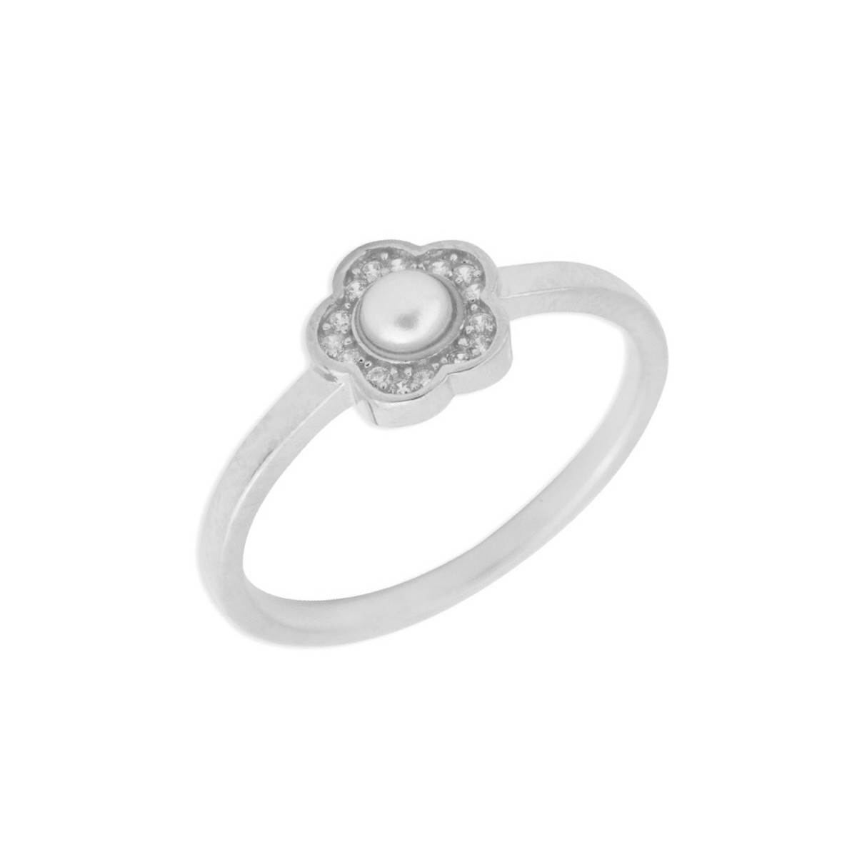 Anillo flor plata, circonitas y perlas - BAM013AN