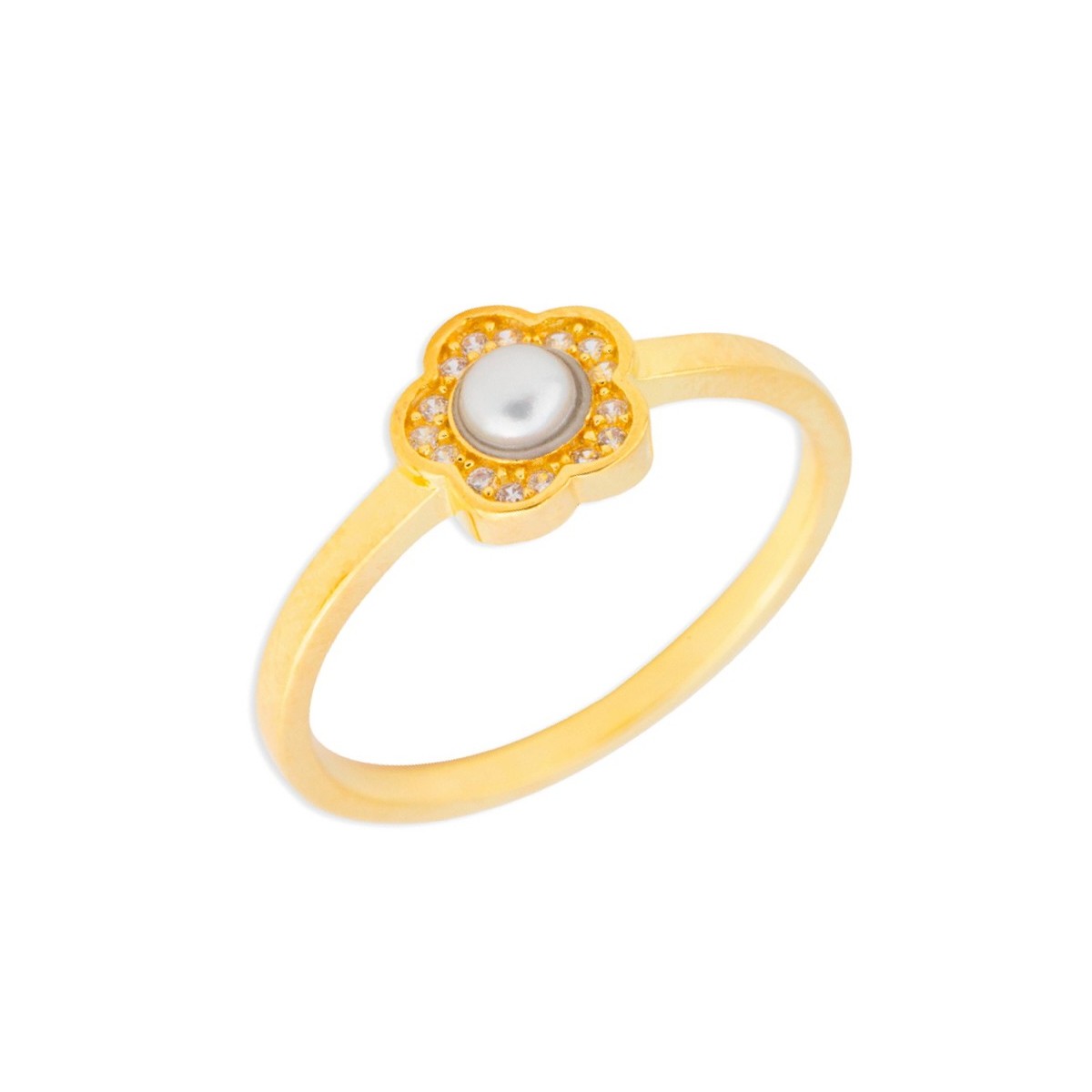 Anillo flor plata, circonitas y perlas - BAM013AN-D
