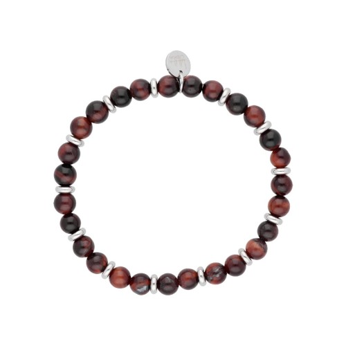 Pulsera acero y ojo de tigre rojo - BALI035BR-RT