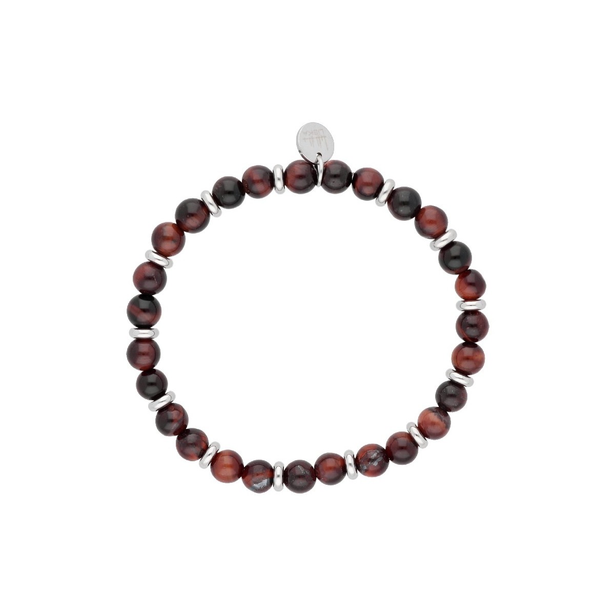 Pulsera acero y ojo de tigre rojo - BALI035BR-RT