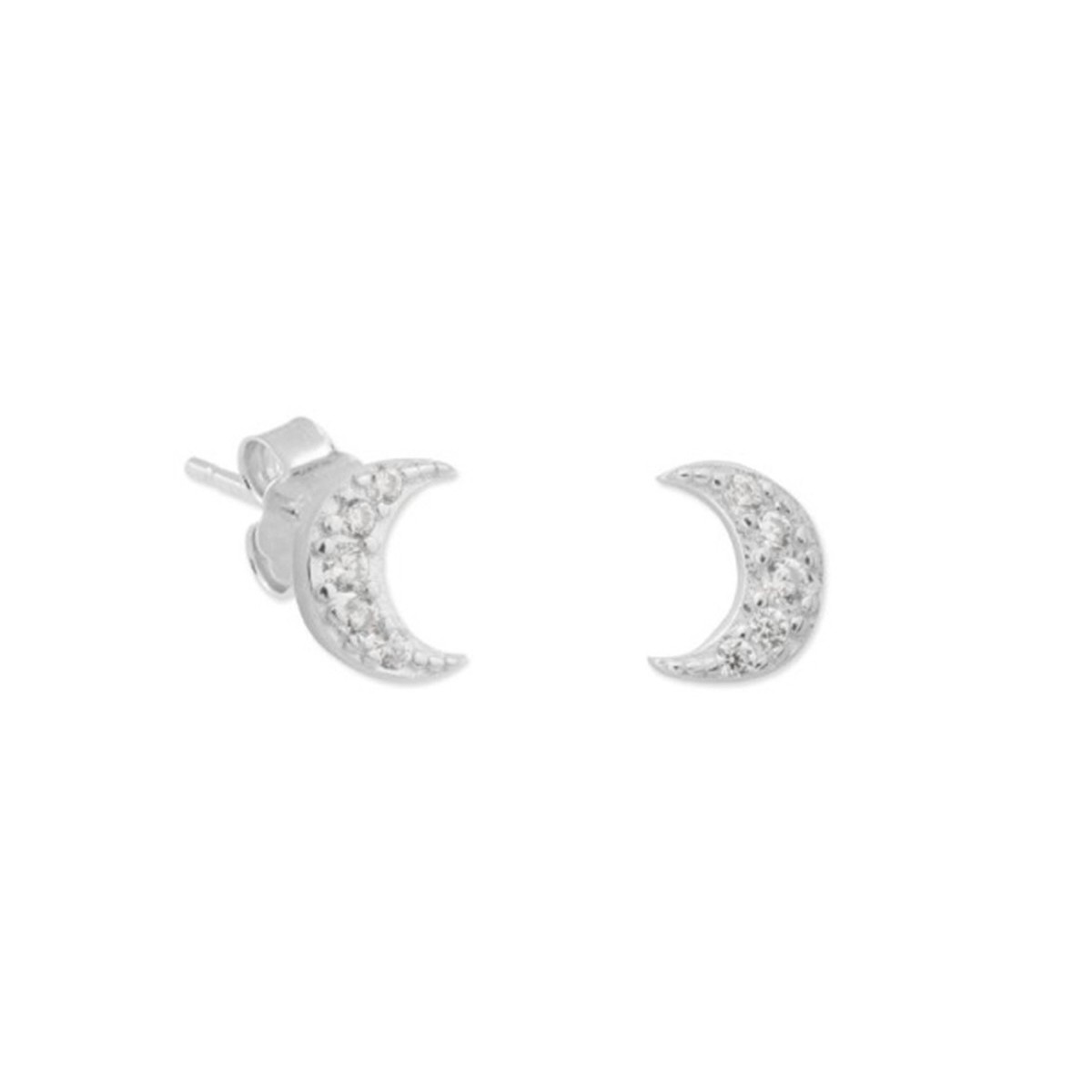 Pendientes luna plata y circonitas - MED305A