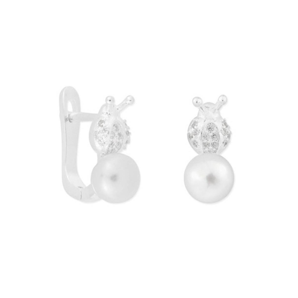 Ptes mariquita plata,circonitas y perlas - BAM018A