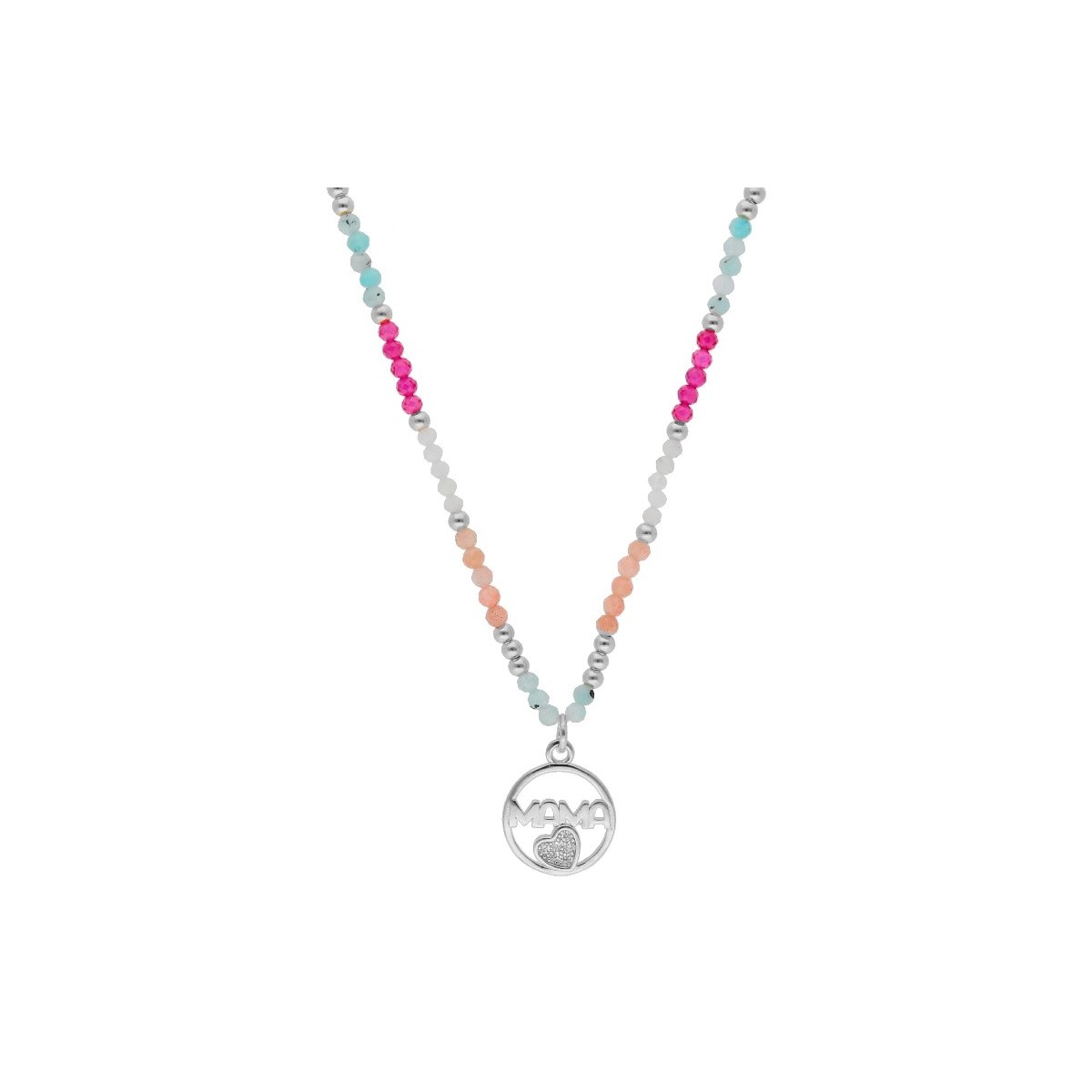 Collar mamá plata y piedras - MAMA08CL
