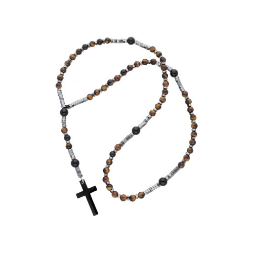 Rosario acero y ojo de tigre 60 +10cm - RB185CL-OT