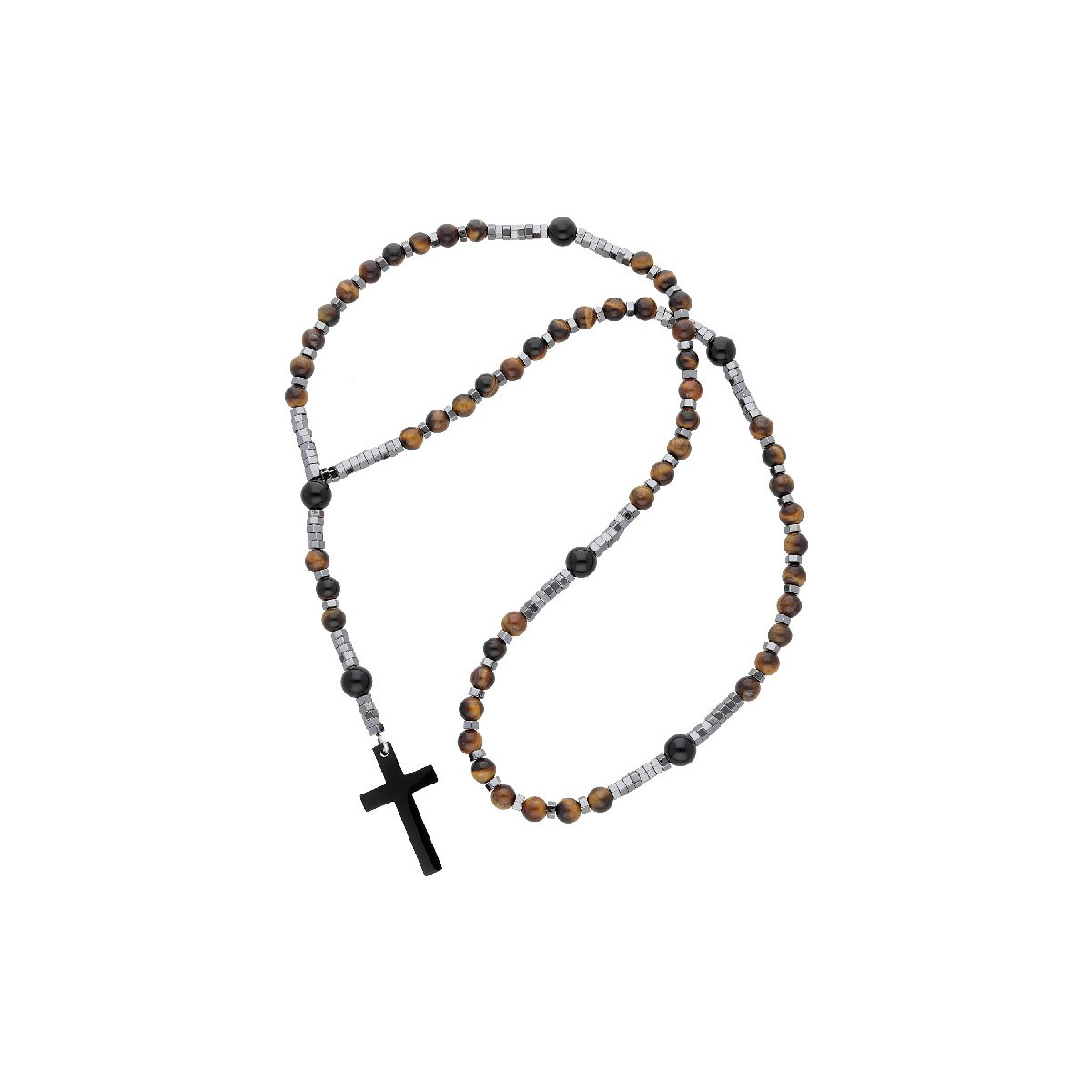 Rosario acero y ojo de tigre 60 +10cm - RB185CL-OT