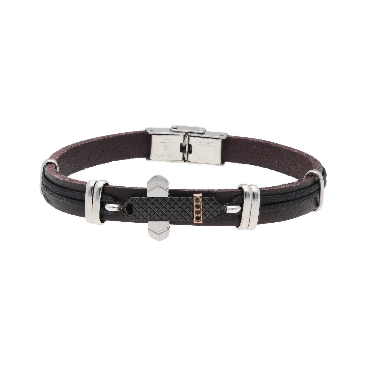 Pulsera piel y cruz acero - 86CD295BR