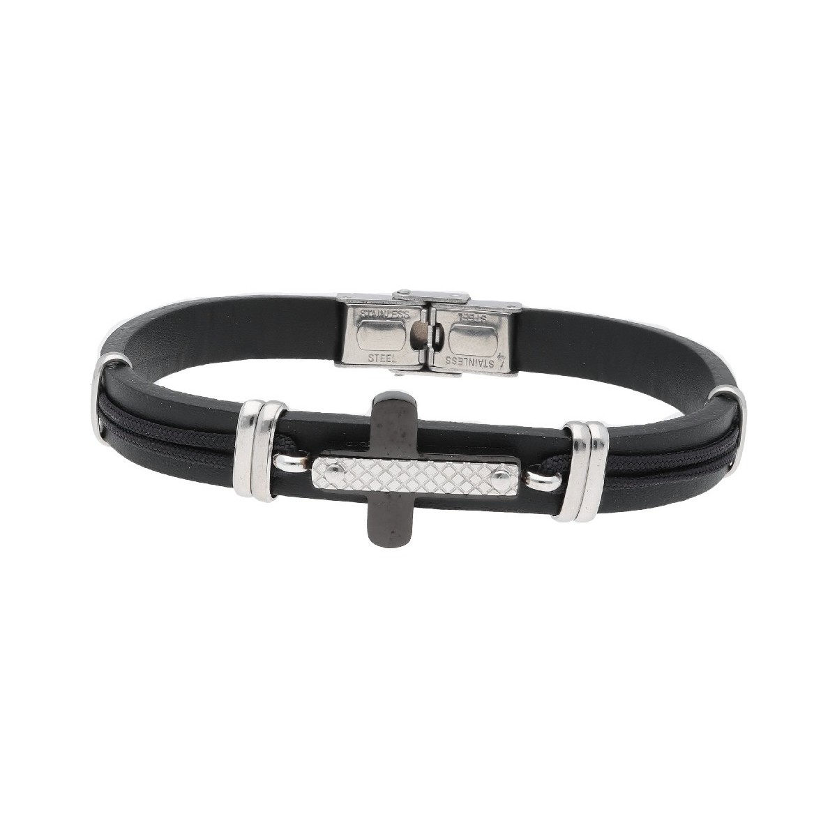 Pulsera piel y cruz acero - 86CD290BR