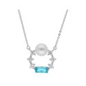 Colgante plata, perla y cirocnitas 15mm diámetro - LAD7203CL