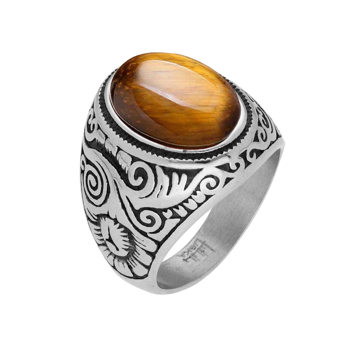 Anillo acero y ojo de tigre - RB102AN-OT