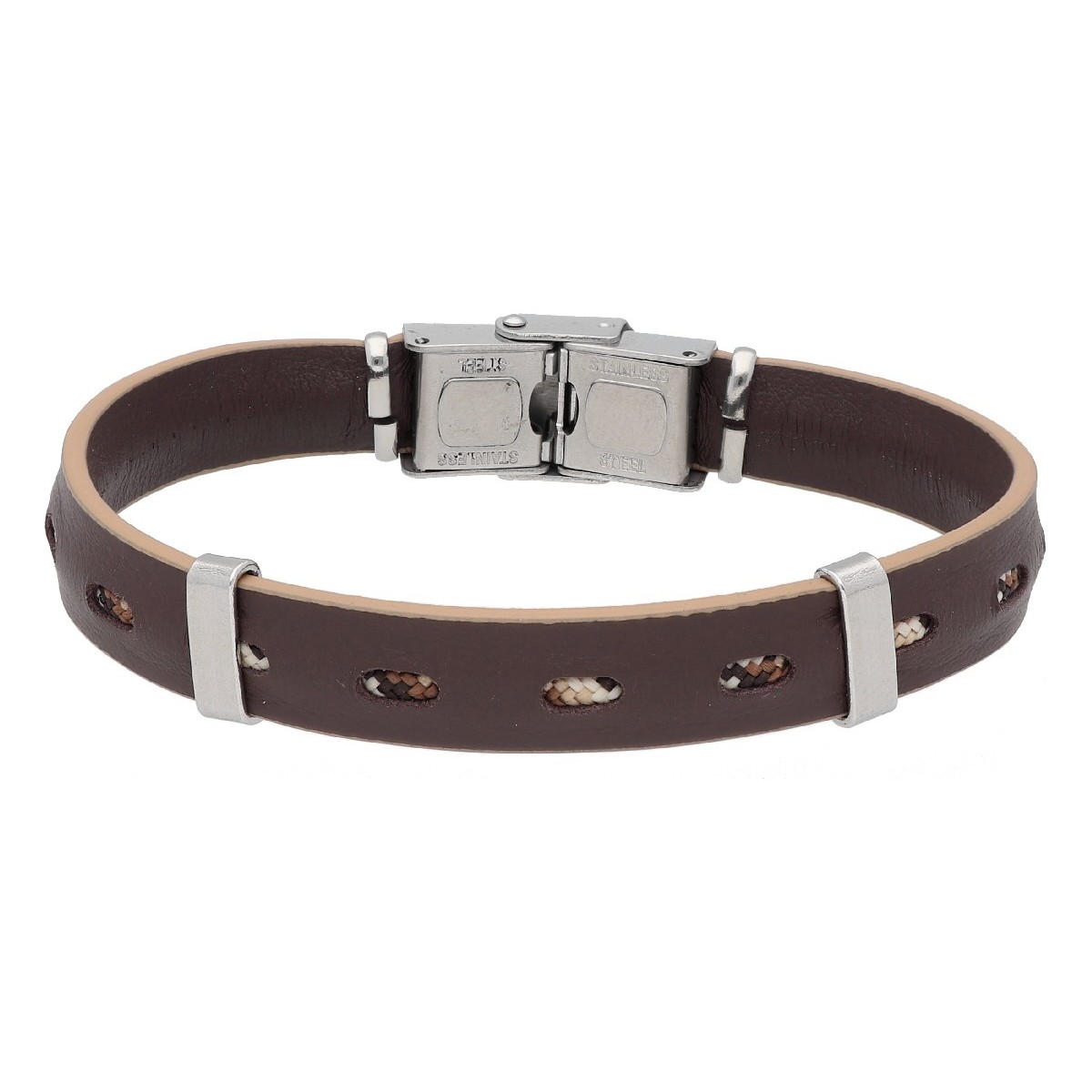 Pulsera acero, piel y curda náutika - NTK029BR-M