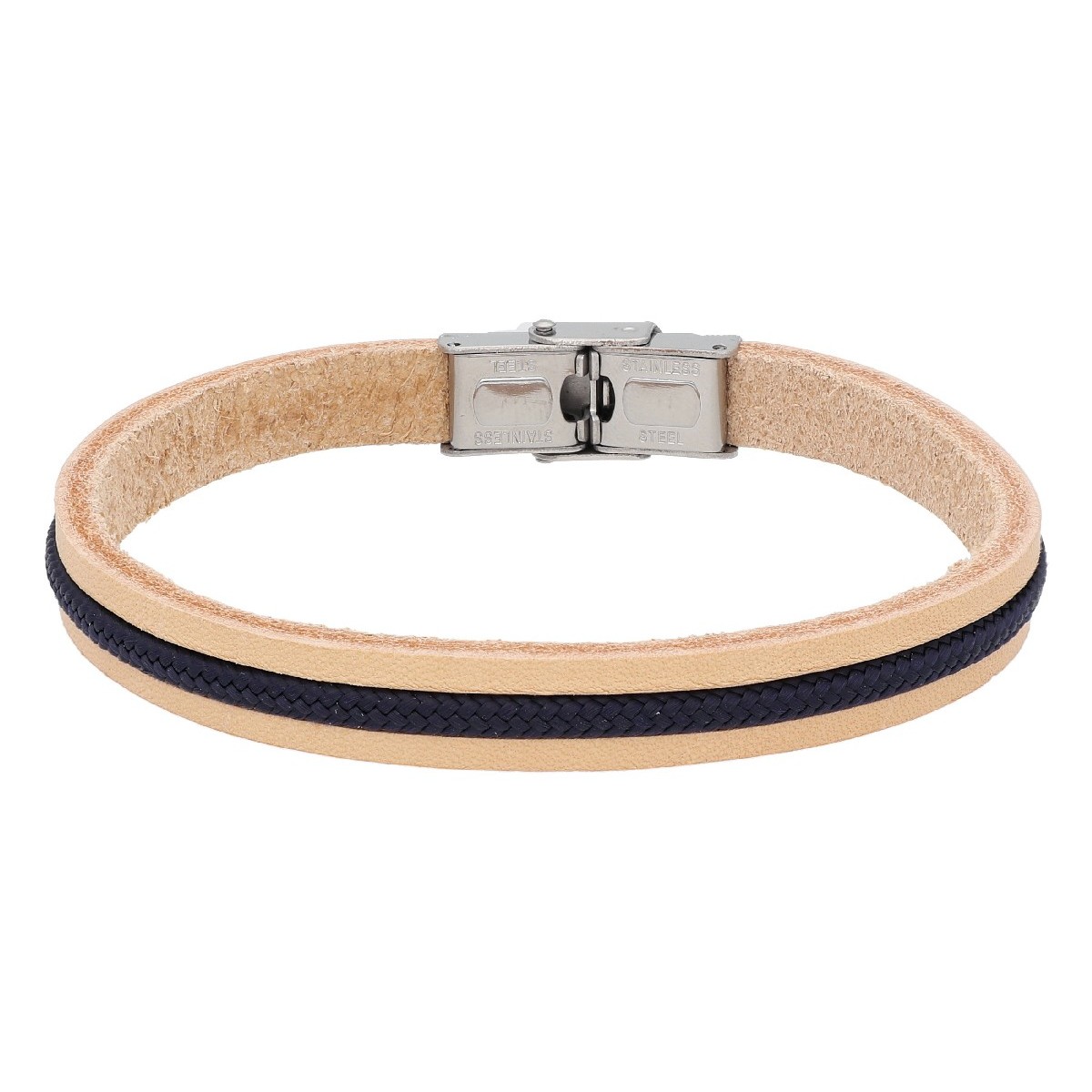 Pulsera acero, piel y cuerda náutika - NTK028BR-A