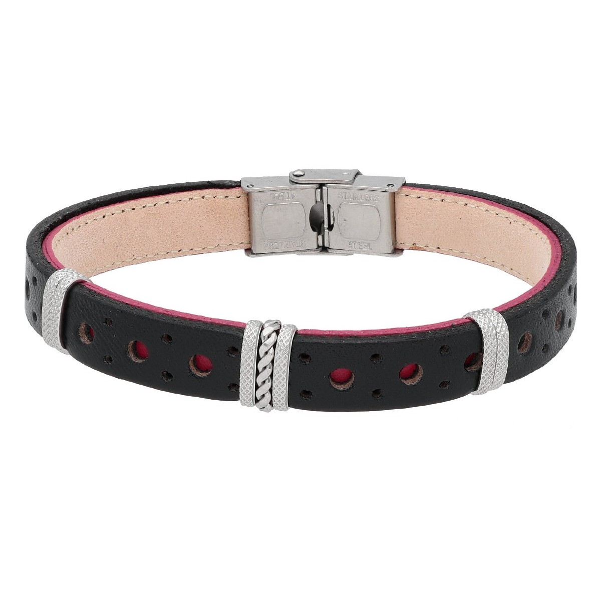 Pulsera acero y piel - 86BR336