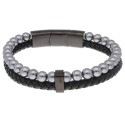 Pulsera acero, piel y perlas 6mm - RB234BR-6