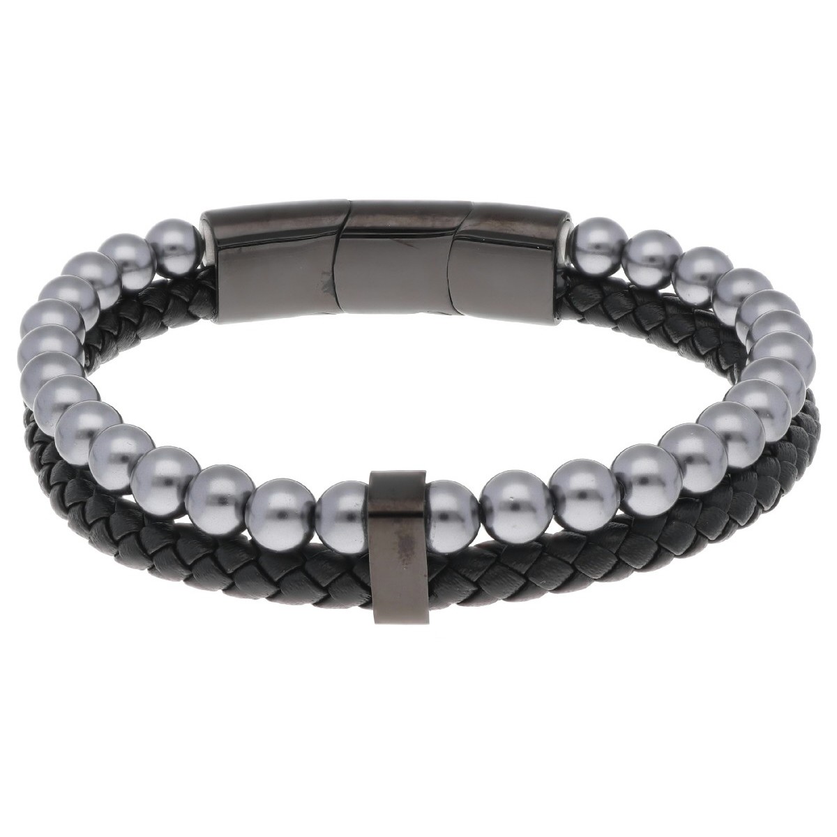 Pulsera acero, piel y perlas 6mm - RB234BR-6