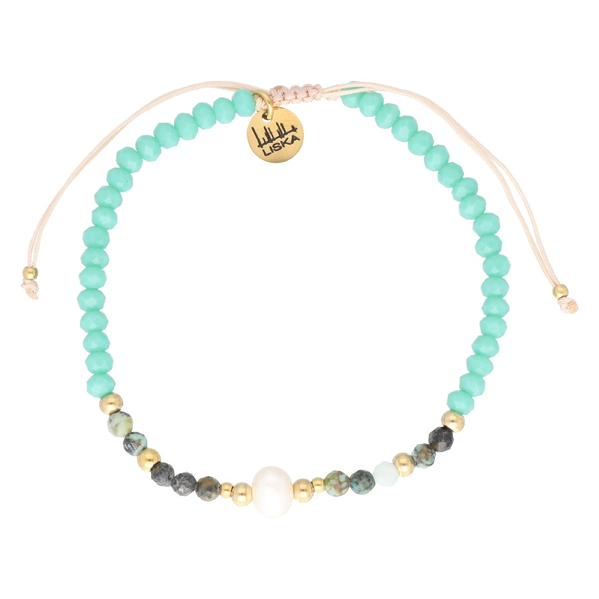 Pulsera acero perlas y piedras naturales - SHA200