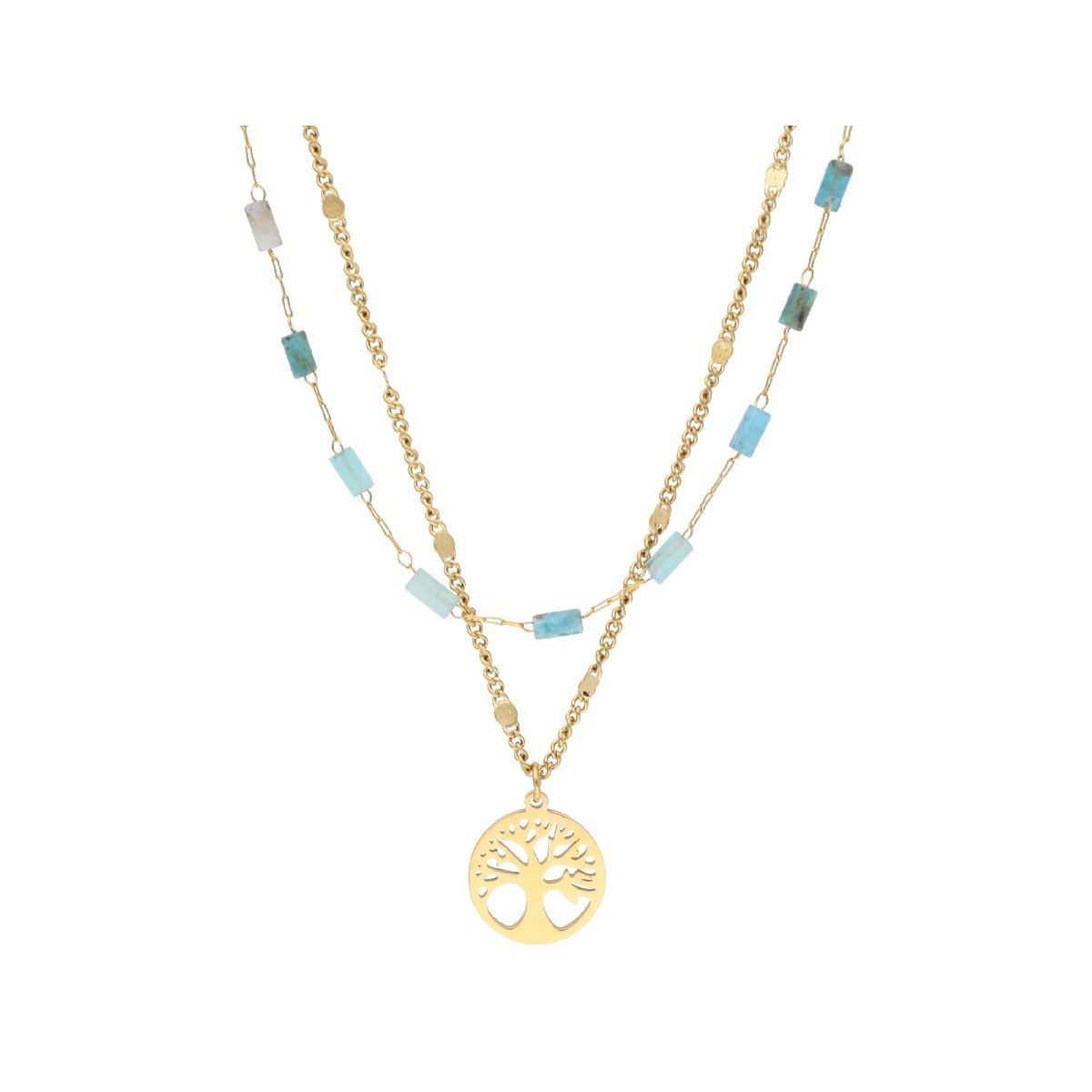 Collar acero, blue apatite y amazonite - SHA212CL